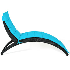Folding S Curve Rattan Chaise Lounge with Cushion, 64 in, Turquoise