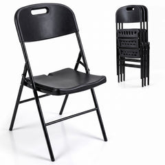 4 Pack Folding Chairs, Black HDPE Plastic Seat and Back with Steel Frame, Indoor and Outdoor, 330 lb