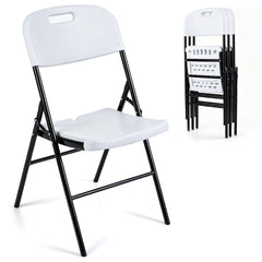 4 Pack Folding Chairs, White HDPE Plastic Seat and Back with Steel Frame, Indoor and Outdoor, 330 lb
