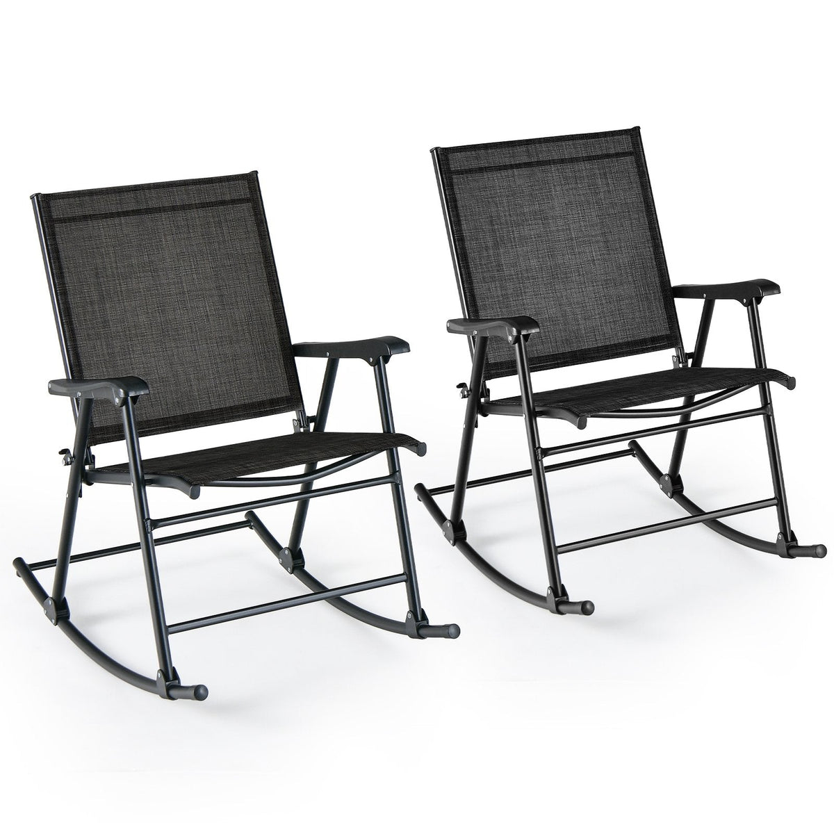Folding Rocking Chair with Breathable Seat Fabric Set of 2-Black