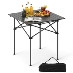 Folding Roll-up Camping Table with Metal Legs-Black