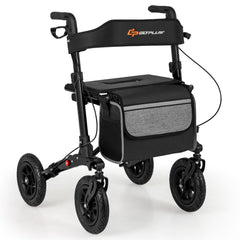 Folding Rollator Walker for Seniors with Seat for All Terrain-Black