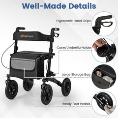 Folding Rollator Walker for Seniors with Seat for All Terrain-Black