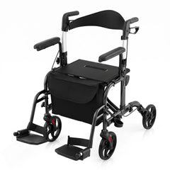 Folding Rollator Walker with Seat and Wheels Supports up to 300 lbs-Black