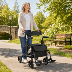 Folding Rollator Walker with Seat and Wheels Supports up to 300 lbs-Black
