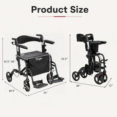Folding Rollator Walker with Seat and Wheels Supports up to 300 lbs-Black