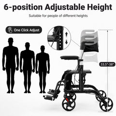 Folding Rollator Walker with Seat and Wheels Supports up to 300 lbs-Black