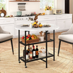 Folding Round Dining Table with Lockable Wheels-White