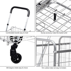 Folding Shopping Cart Basket Rolling Trolley with Adjustable Handle-Silver