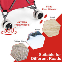 Folding Shopping Utility Cart with Water-Resistant Removable Canvas Bag-Red