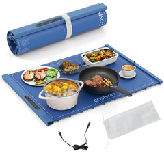 Food Warming Mat Rollable and Portable Electric Warming Tray with Fasting Heating-Blue