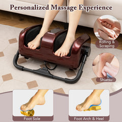 Foot and Calf Massager with Heat Shiatsu Deep Kneading Rolling Smart Electric Leg Massager-Red