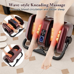 Foot and Calf Massager with Heat Shiatsu Deep Kneading Rolling Smart Electric Leg Massager-Red