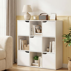 9 Cube Storage Bookcase and Room Divider with Doors, White