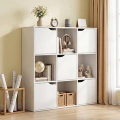 9 Cube Storage Bookcase and Room Divider with Doors, White