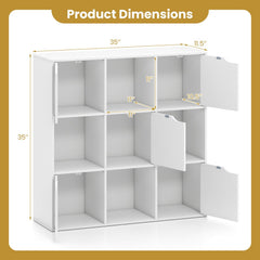 9 Cube Storage Bookcase and Room Divider with Doors, White