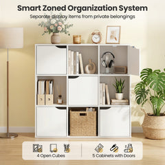 9 Cube Storage Bookcase and Room Divider with Doors, White