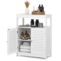 Freestanding Bathroom Floor Cabinet with Double Shutter Doors-White
