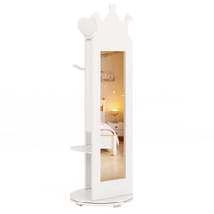 Free-Standing Full Length Mirror Kids Jewelry Armoire Cabinet-White