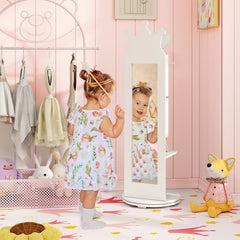 Free-Standing Full Length Mirror Kids Jewelry Armoire Cabinet-White