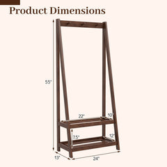 Freestanding Clothes Rack with 3 Hooks and 2 Shelves-Walnut