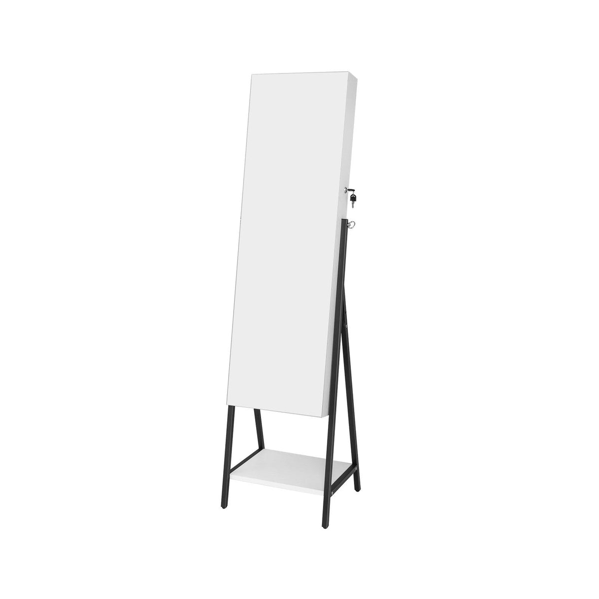 Freestanding Jewelry Cabinet with Full-Length Mirror-White