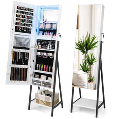 Freestanding Jewelry Cabinet with Full-Length Mirror-White