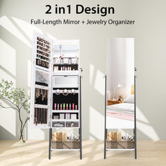 Freestanding Jewelry Cabinet with Full-Length Mirror-White