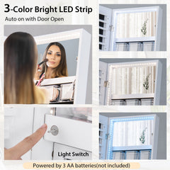 Freestanding Jewelry Cabinet with Full-Length Mirror-White