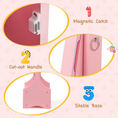 Freestanding Kids Jewelry Armoire Cabinet with Storage and 2 Tilt Angles-Pink