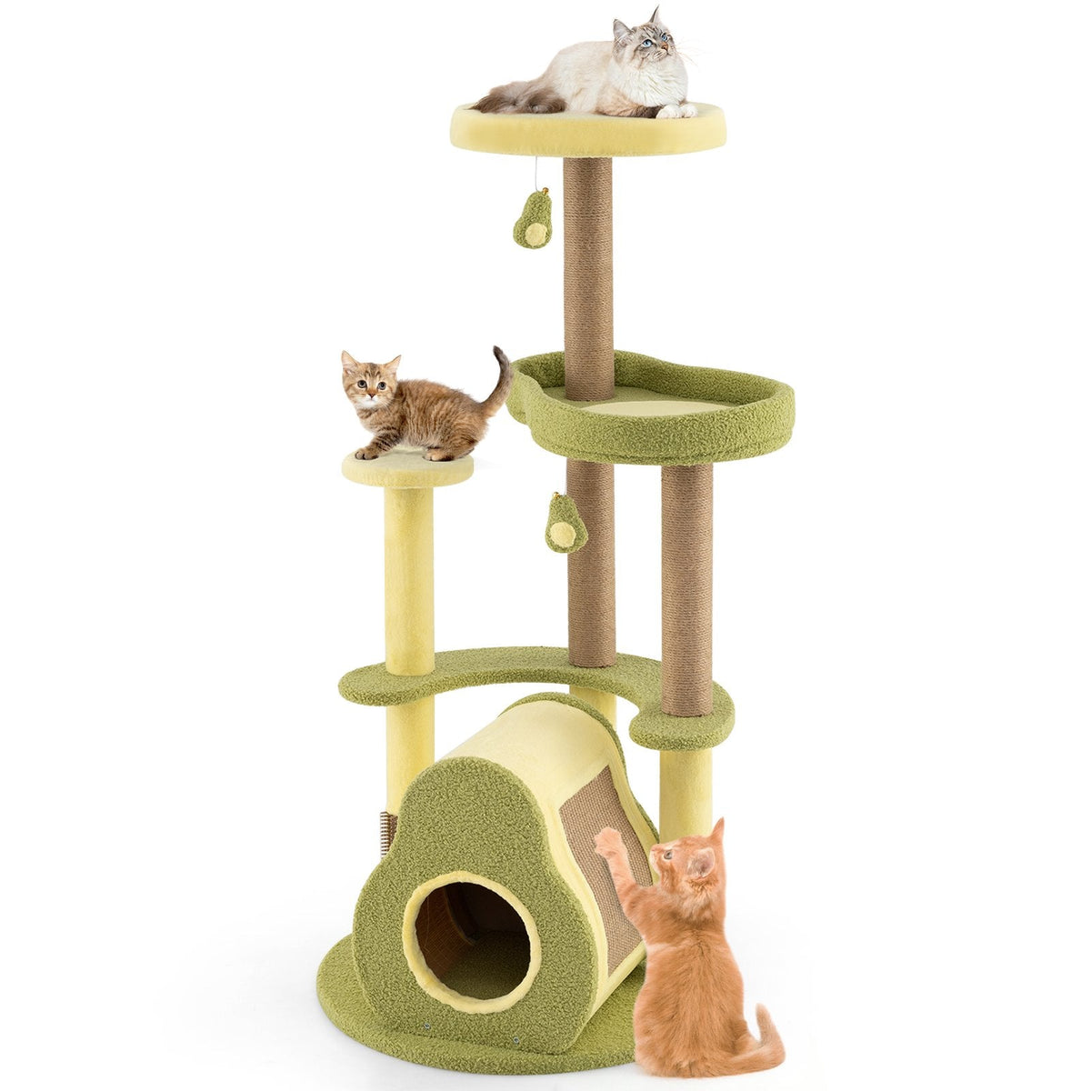 49 Inch Avocado Cat Tower with a Bamboo Lined Condo and a Jute Board