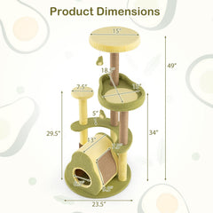 49 Inch Avocado Cat Tower with a Bamboo Lined Condo and a Jute Board