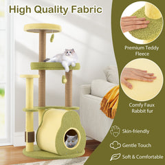 49 Inch Avocado Cat Tower with a Bamboo Lined Condo and a Jute Board