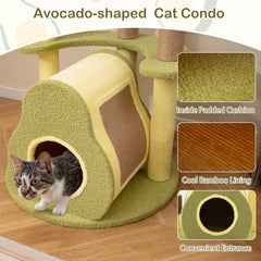 49 Inch Avocado Cat Tower with a Bamboo Lined Condo and a Jute Board