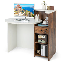 Front Reception Office Desk with Open Shelf and Drawer-Brown & White