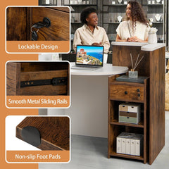 Front Reception Office Desk with Open Shelf and Drawer-Brown & White
