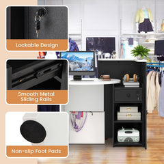 Front Reception Office Desk with Open Shelf and Drawer-Black & White
