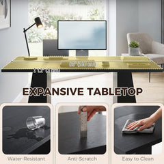 63 Inch Computer Desk with Trapezoidal Frame Light Black Wood Grain