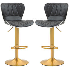Counter Height Bar Stools Set of 2, Adjustable Height Bar Chairs with Swivel Seat, PU Leather Upholstery