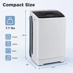 Full Automatic Washing Machine with 8 Preset Programs 6 Water Levels and Built-in Drain Pump-Gray
