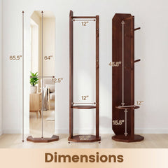 Full Length Mirror Coat Rack with Clothes Hanger for Bedroom-Walnut