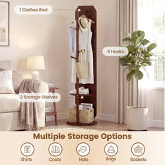 Full Length Mirror Coat Rack with Clothes Hanger for Bedroom-Walnut