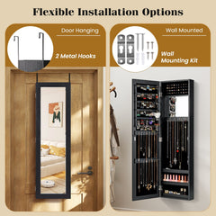 Full Length Mirror Jewelry Cabinet with Ring Slots and Necklace Hooks-Black