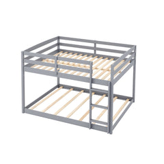Full Over Full Bunk Bed Low-to-ground Bunk Bed-Gray