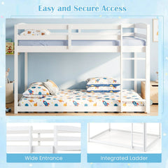 Full Over Full Bunk Bed Low-to-ground Bunk Bed-White