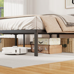 Full Size Heavy Duty Metal Platform Bed Frame with 11 Slats and 10.5 Inch Clearance, Black