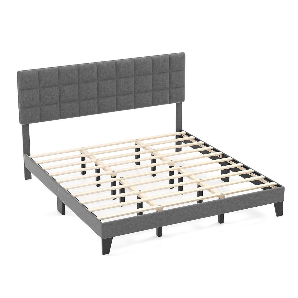 Queen Linen Platform Bed with 3 Position Adjustable Headboard and 1300 lb Capacity