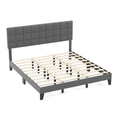 Queen Linen Platform Bed with 3 Position Adjustable Headboard and 1300 lb Capacity