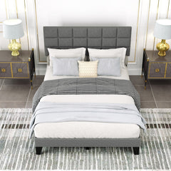 Queen Linen Platform Bed with 3 Position Adjustable Headboard and 1300 lb Capacity