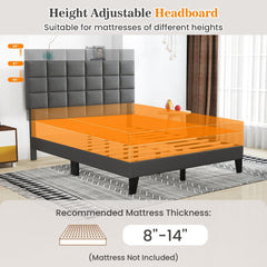 Queen Linen Platform Bed with 3 Position Adjustable Headboard and 1300 lb Capacity